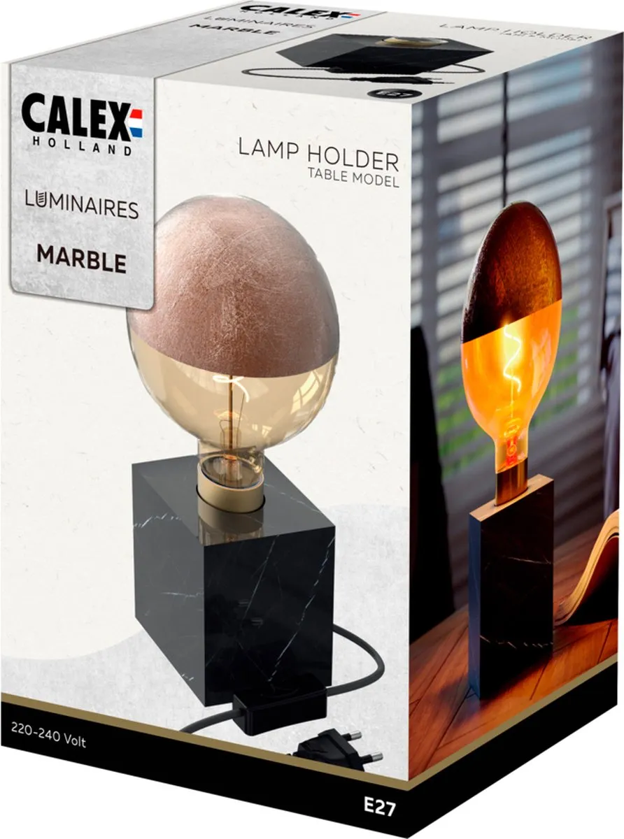 Calex Tafellamp Marmer Vierkant E27 - Zwart