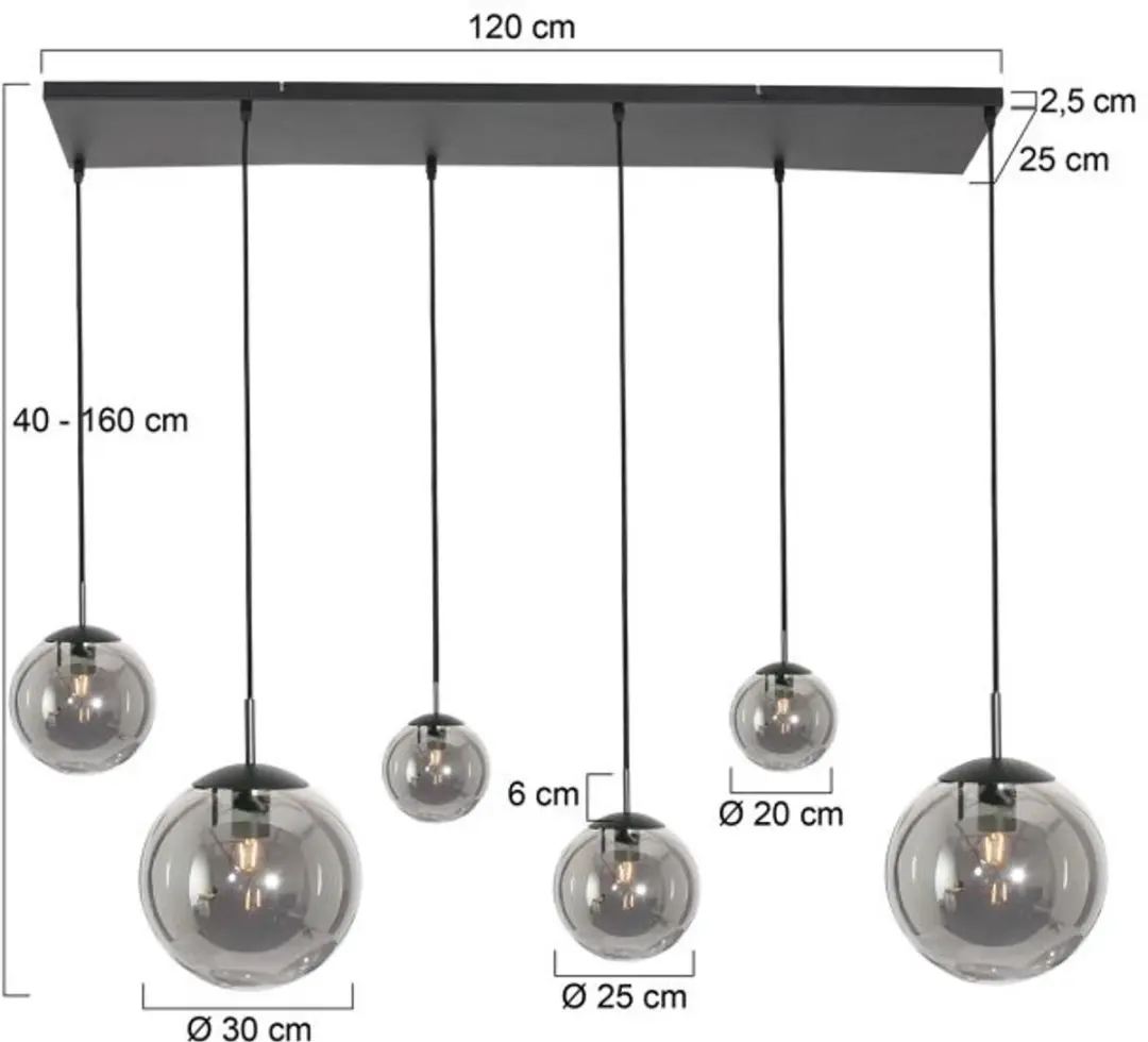 Steinhauer Bollique New 3499ZW Hanglamp - 6 Lichts - Zwart - afbeelding 6 van 6