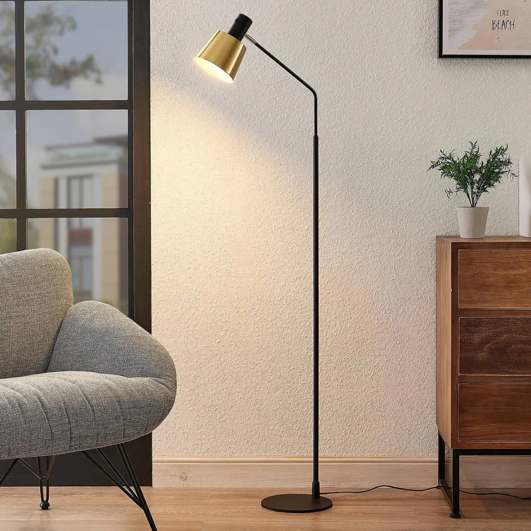 Lindby Vloerlamp 1 Licht E27 - 143,5 cm - Mat Messing/Zwart