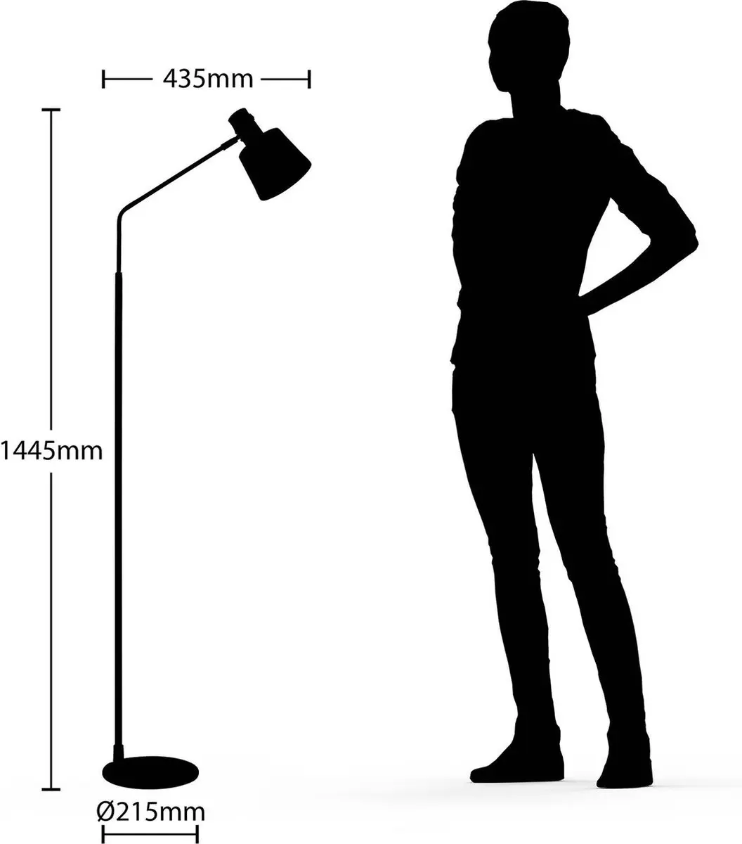 Lindby Vloerlamp 1 Licht E27 - 143,5 cm - Mat Messing/Zwart