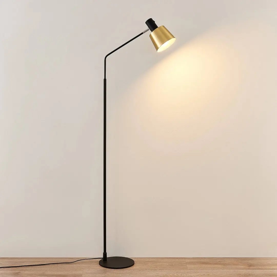 Lindby Vloerlamp 1 Licht E27 - 143,5 cm - Mat Messing/Zwart