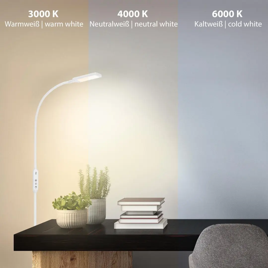 Briloner Office Remote LED Vloerlamp - 4 Lichtpunten - 3000K - Wit