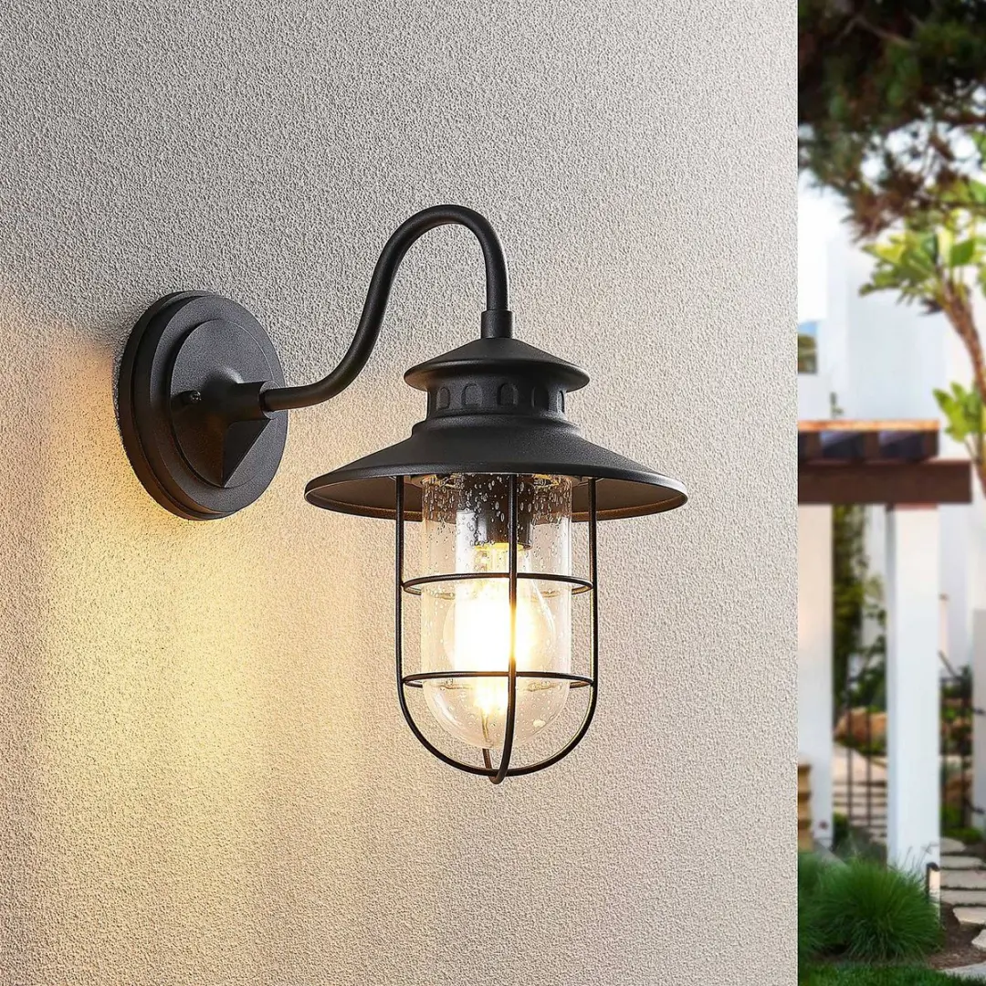 Lindby Wandlamp Buiten 1 Licht E27 - Zwart/Heldere Glas