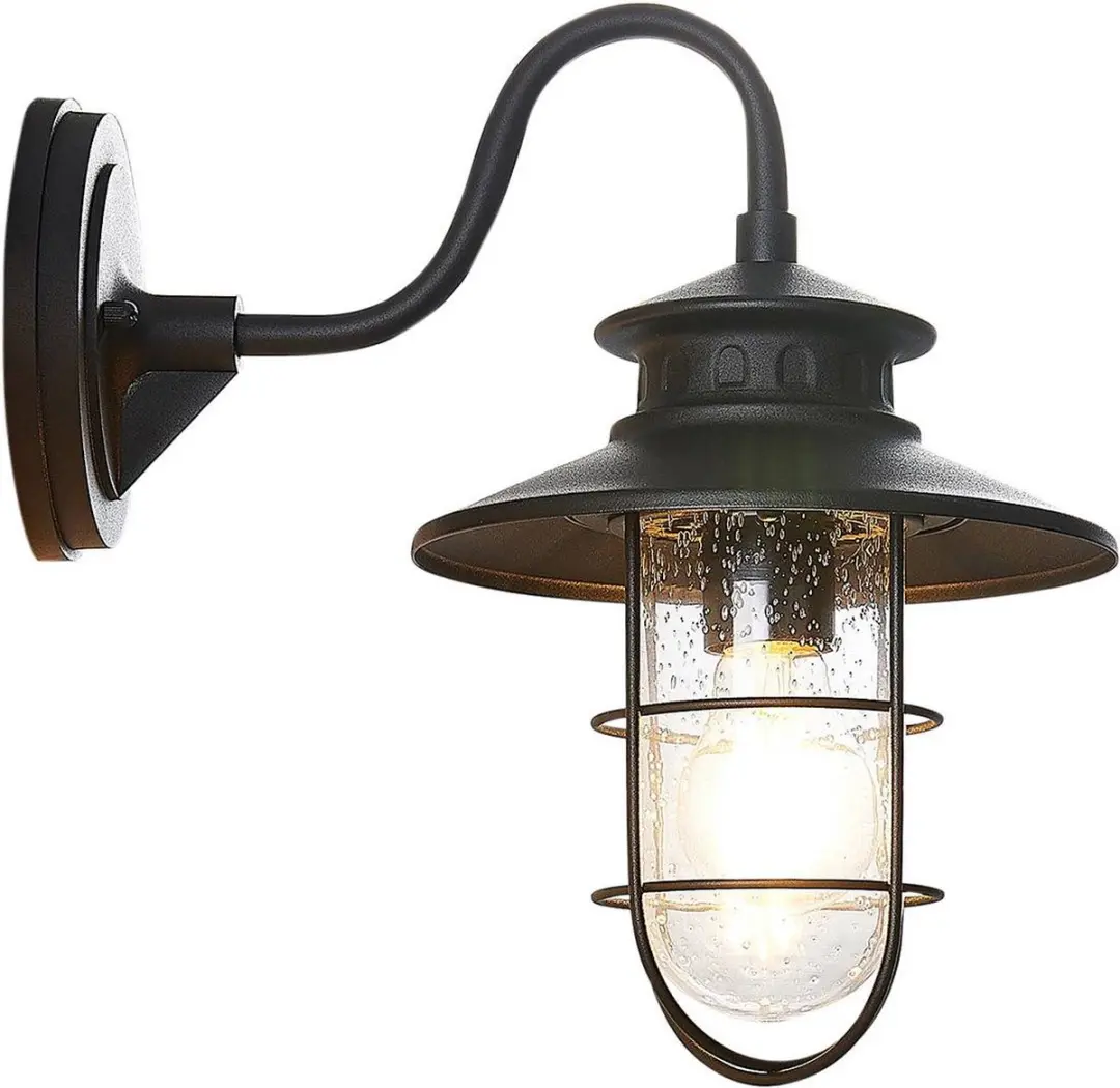 Lindby Wandlamp Buiten 1 Licht E27 - Zwart/Heldere Glas
