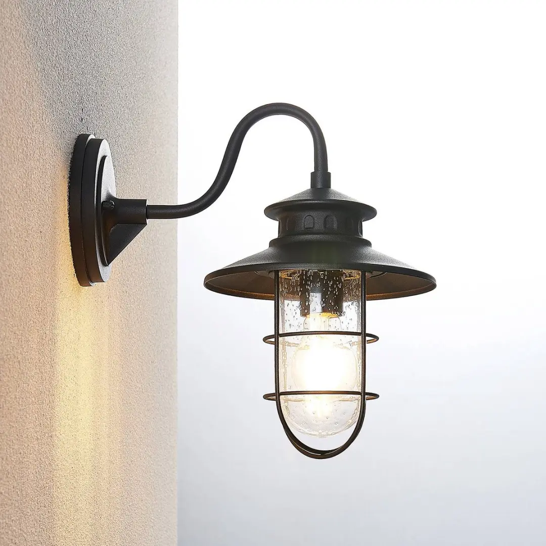 Lindby Wandlamp Buiten 1 Licht E27 - Zwart/Heldere Glas