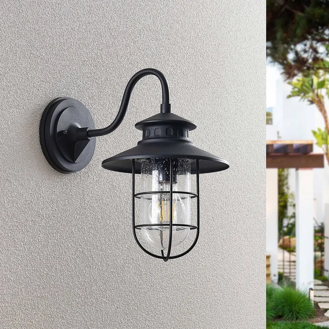 Lindby Wandlamp Buiten 1 Licht E27 - Zwart/Heldere Glas