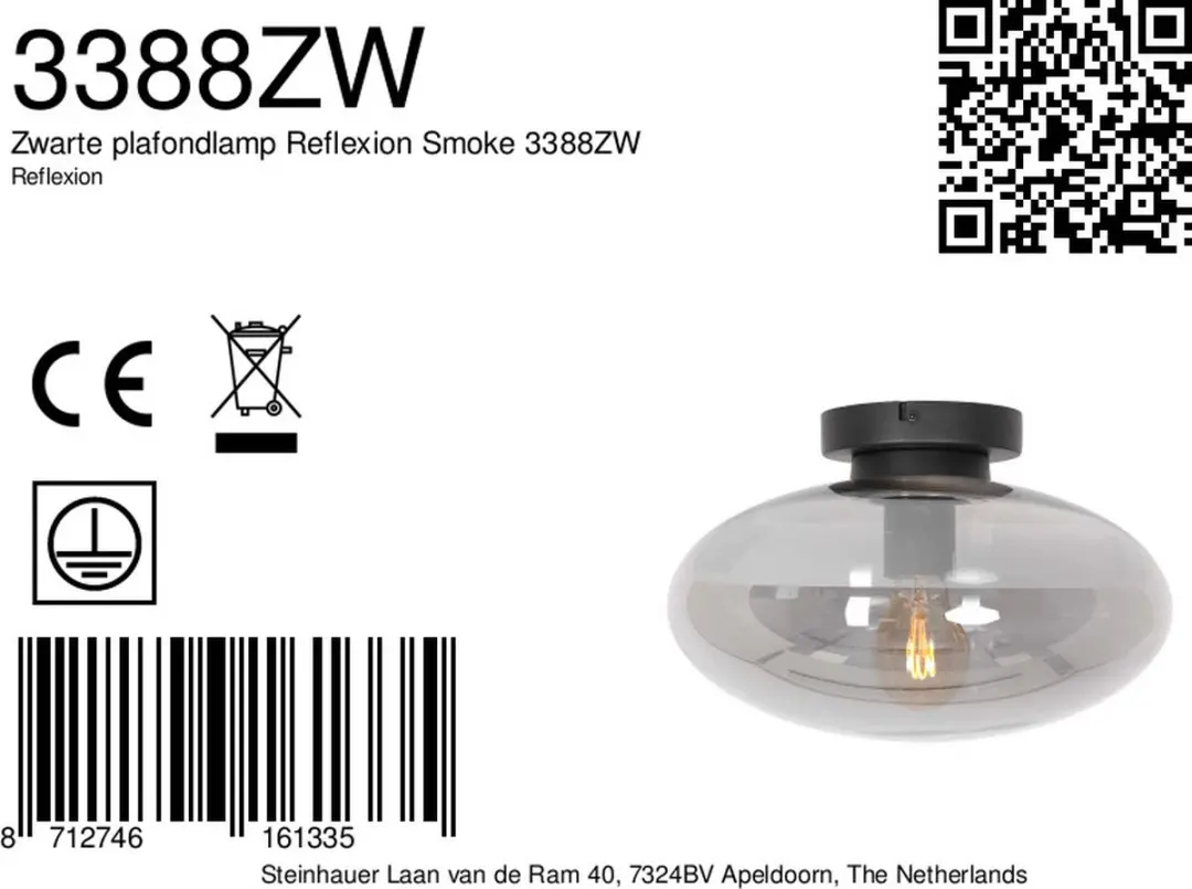 Steinhauer Reflexion 3388ZW Plafondlamp 30cm - Zwart - afbeelding 6 van 6