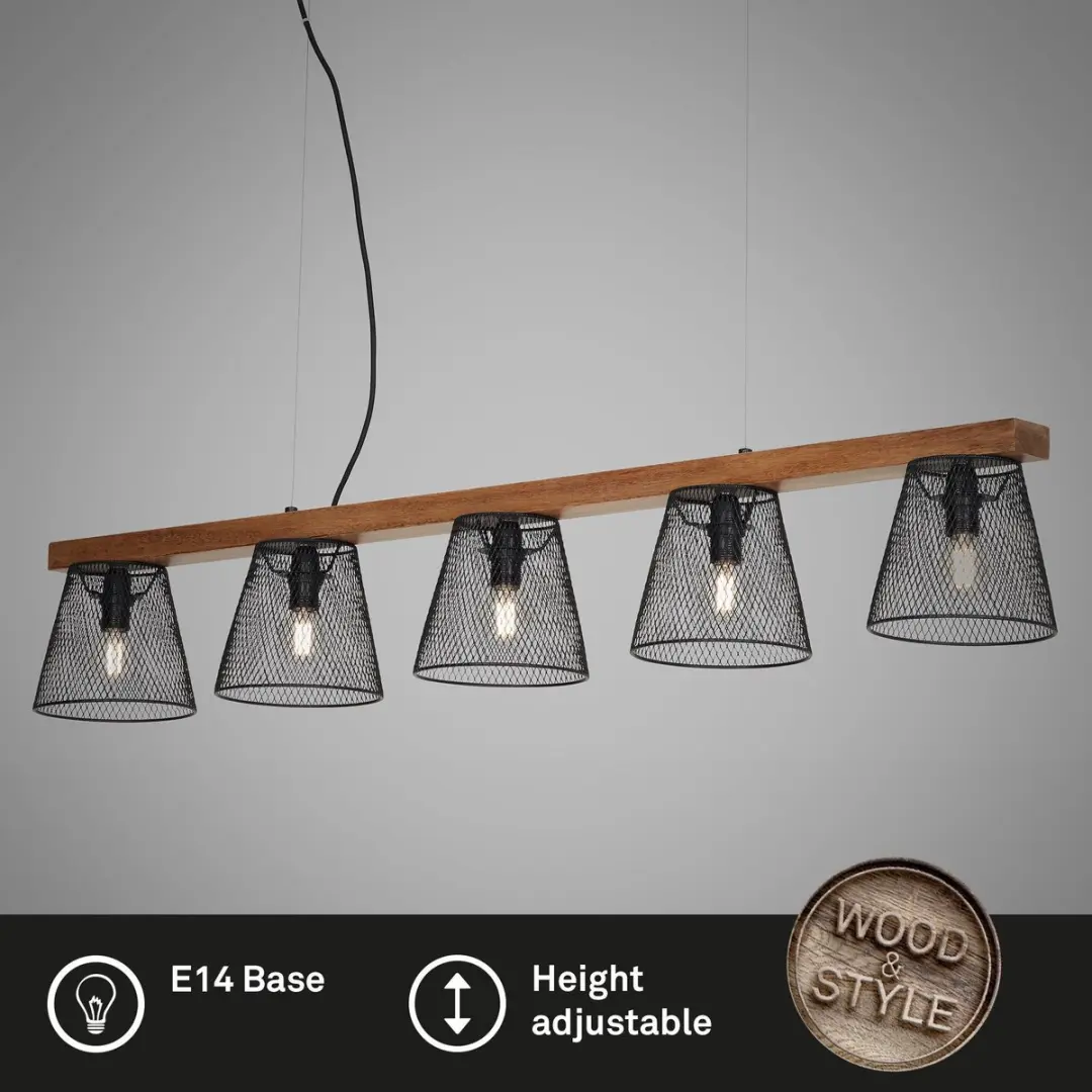 Briloner Wood & Style Hanglamp 5xE14 - Zwart