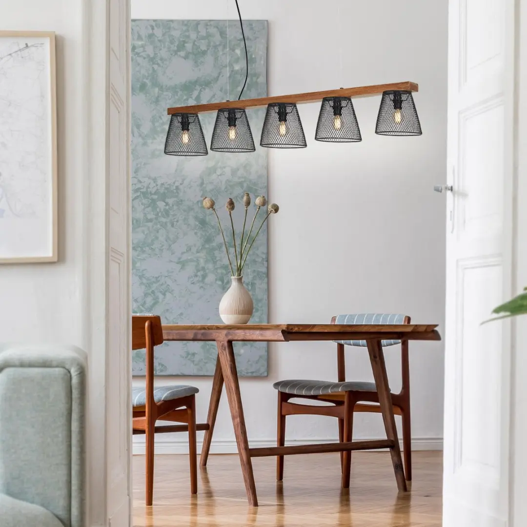 Briloner Wood & Style Hanglamp 5xE14 - Zwart