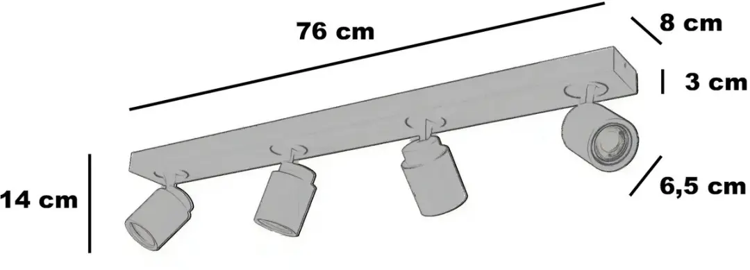 Freelight Spot Razza 4 Lichts L 76cm GU10 - Zwart/Goud