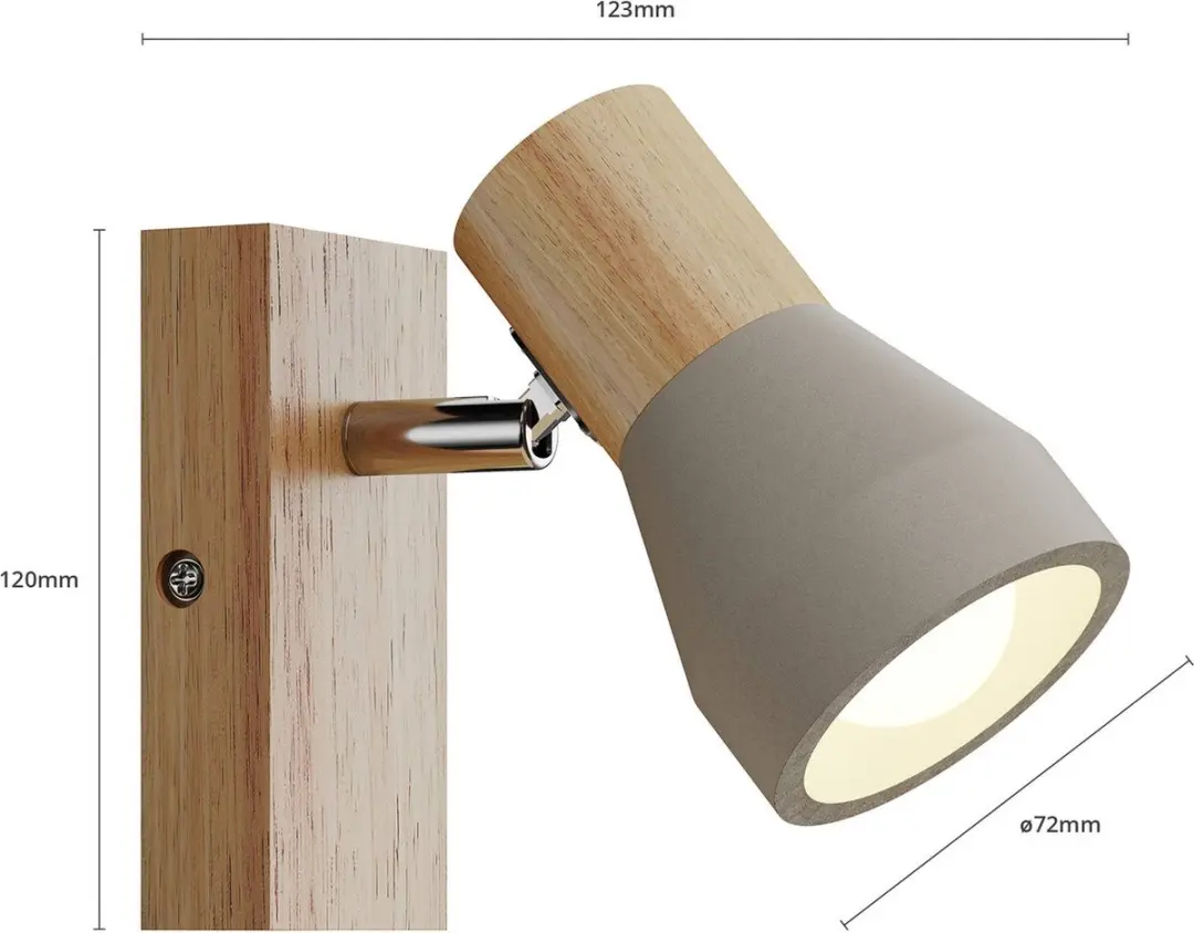 Lindby Landelijke Wandlamp 1 Licht E14 - Betongrijs/Licht Hout/Gesatineerd Nikkel