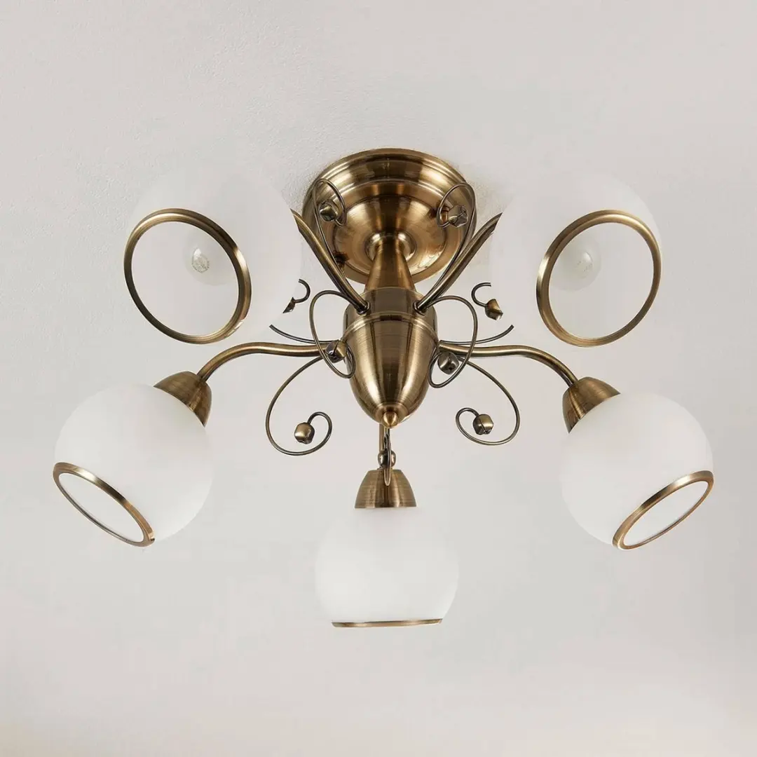 Lindby Plafondlamp 5-Lichts - Ø59cm - Wit Gesatineerd/Metalen
