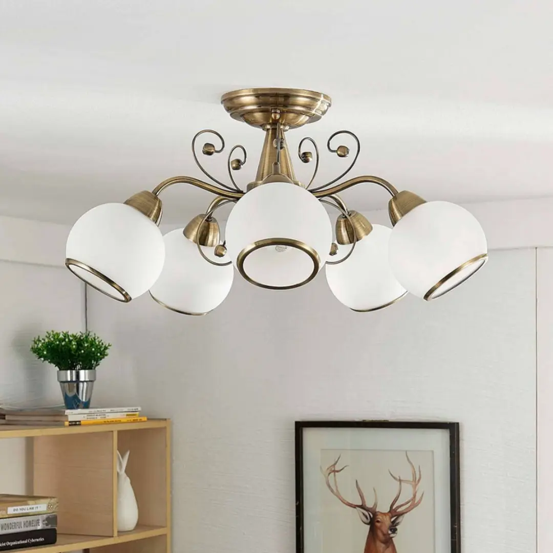 Lindby Plafondlamp 5-Lichts - Ø59cm - Wit Gesatineerd/Metalen