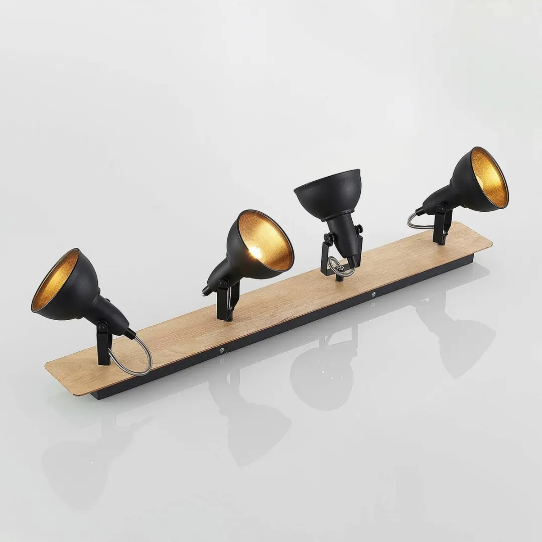 Lindby Buitenspot 4-lichten E14 - Zwart/Licht hout