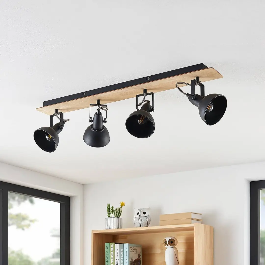 Lindby Buitenspot 4-lichten E14 - Zwart/Licht hout