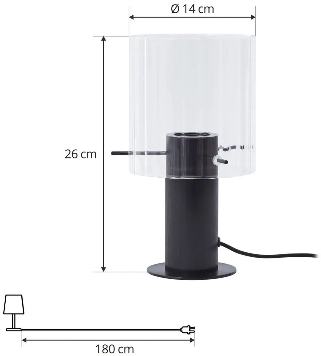 Lucande Tafellamp Glas Metaal - 1 Lichtpunt - E27 - 26cm