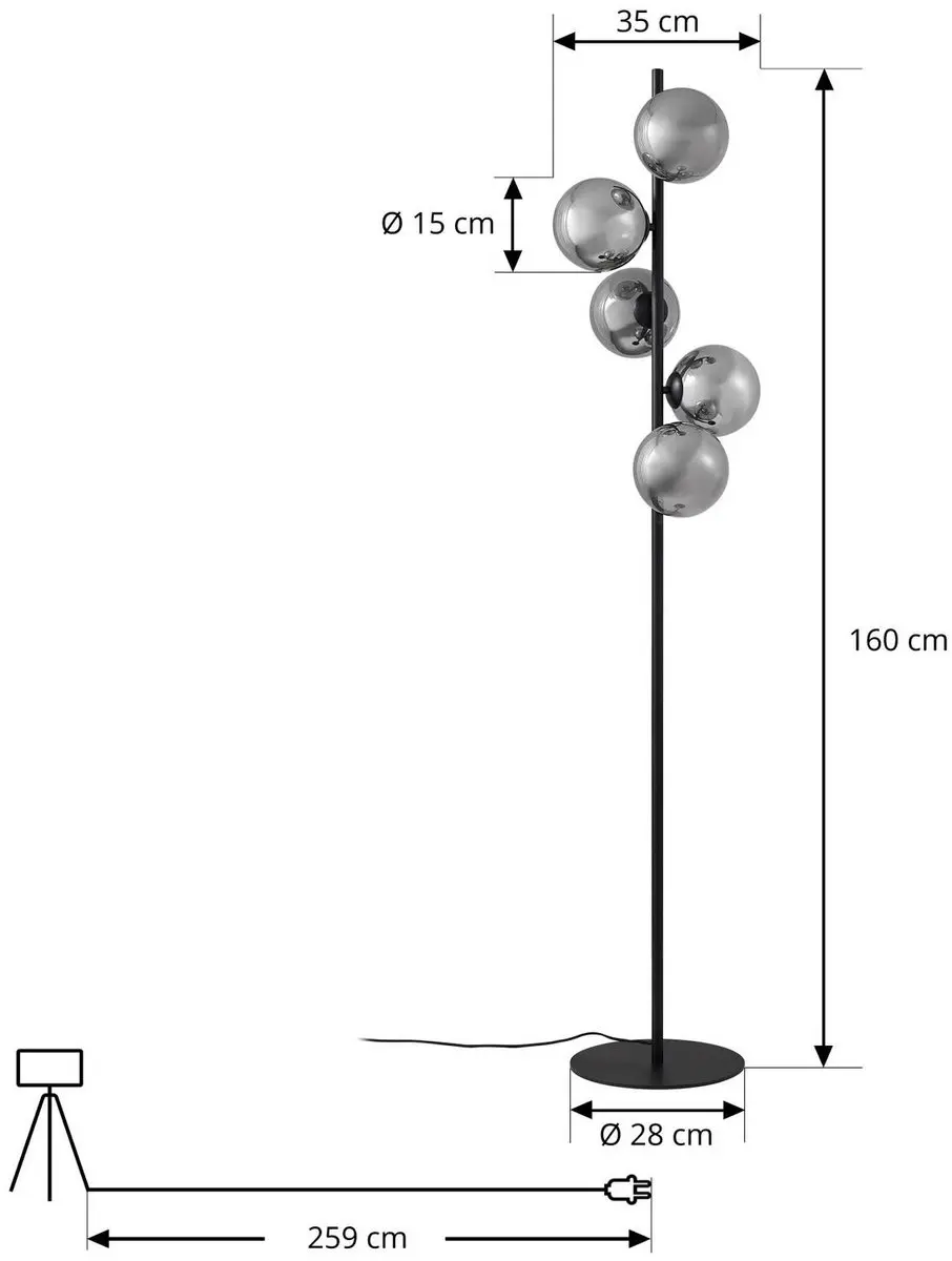 Lindby Vloerlamp 5-licht Metaal Glas