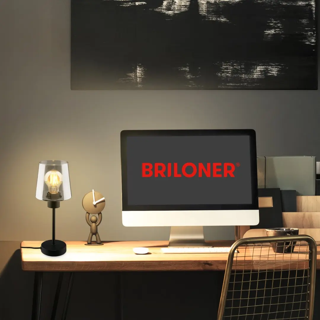 Briloner FUMI Tafellamp - 1xE27 max.10W - Zwart-Rookglas