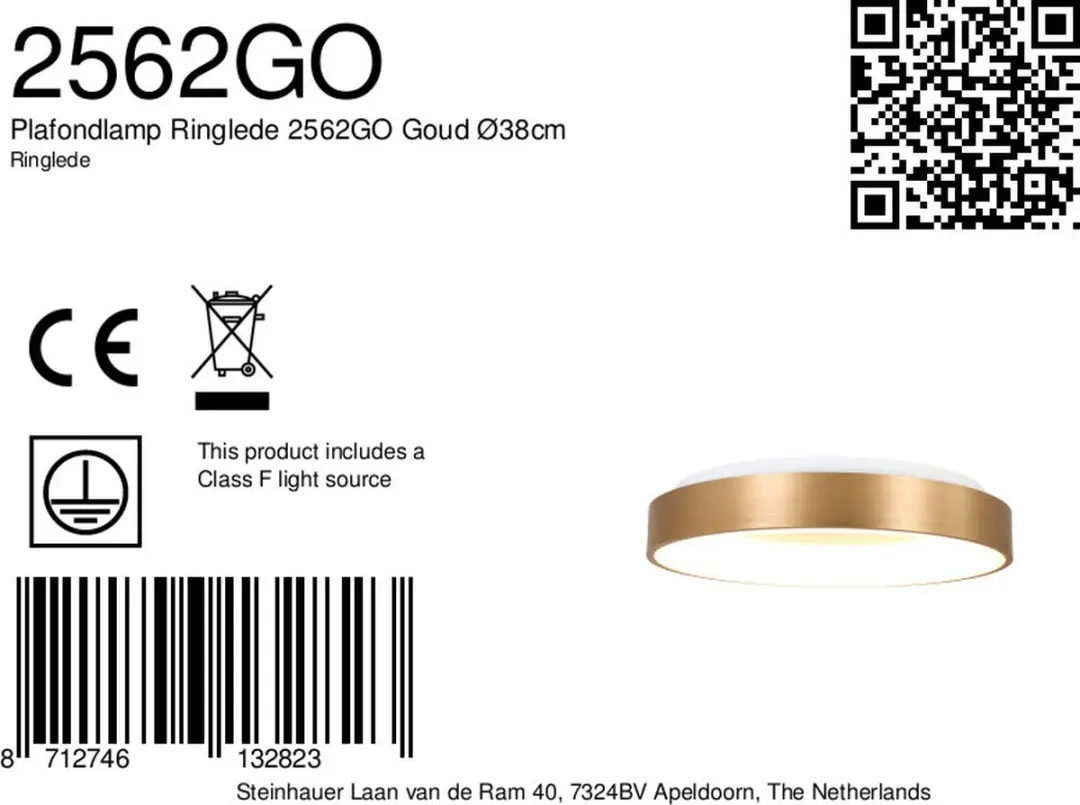 Steinhauer Ringlede 2562GO Plafonnier - Goud Ø38cm - afbeelding 6 van 6