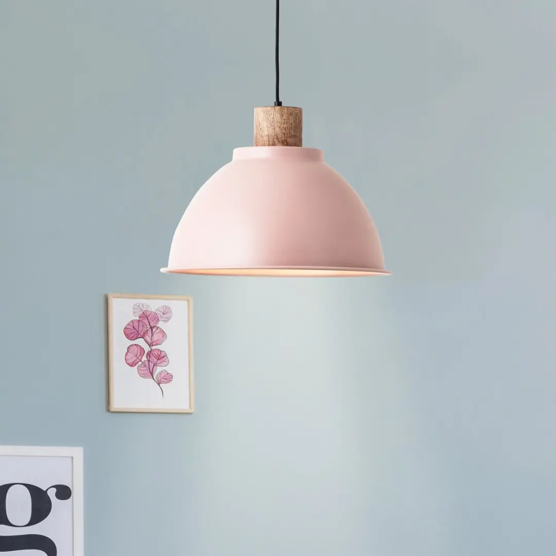 Brilliant Erena Hanglamp 38cm - Lichtroze Metaal/Hout