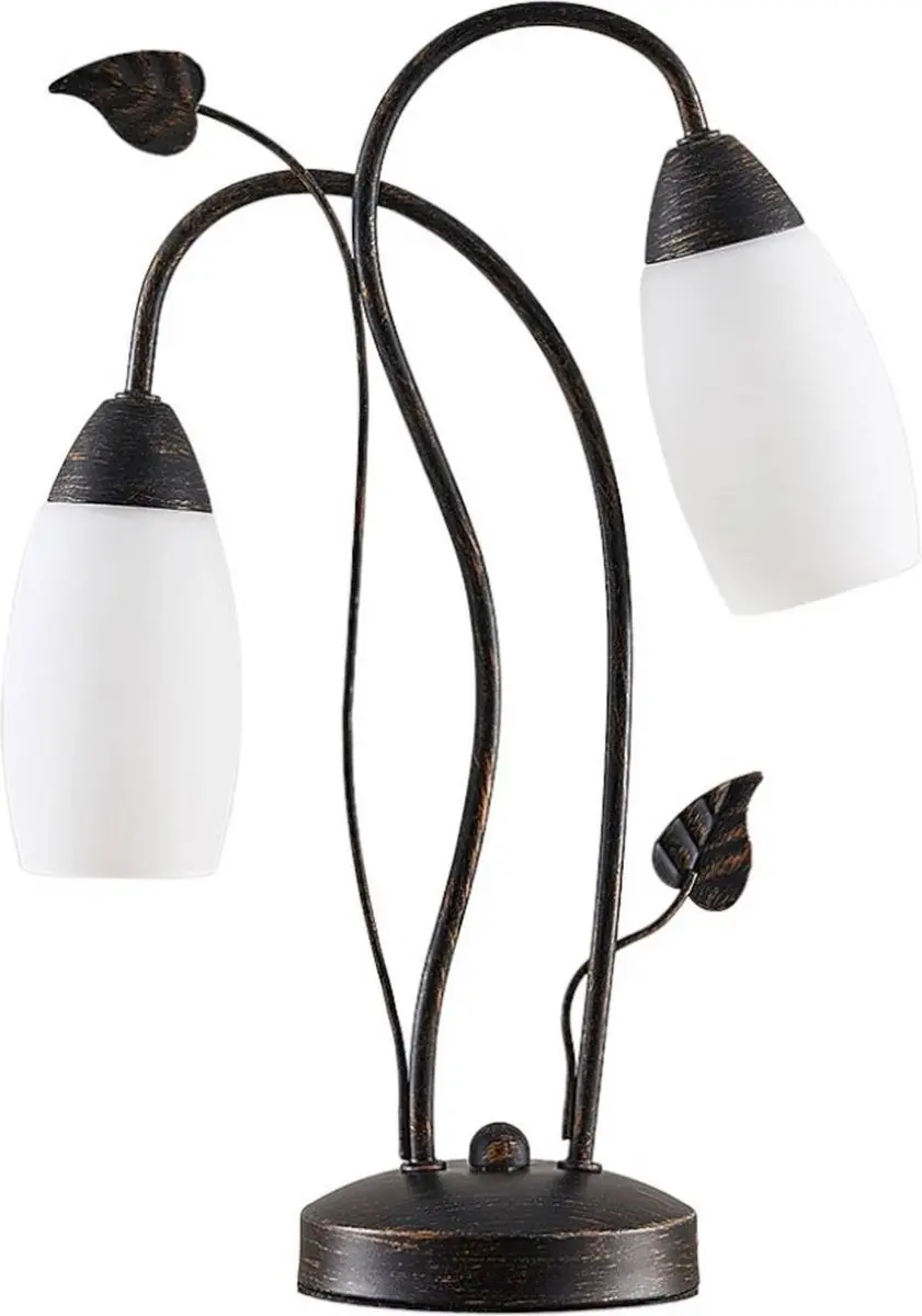 Lindby Tafellamp 2-lichts Glas Metaal 40cm - Wit/Geborsteld Zwartgoud