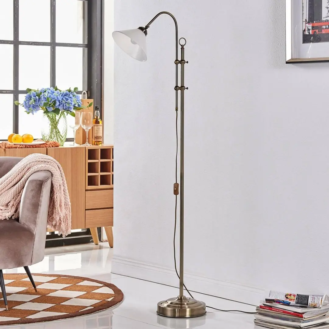 Lindby Vloerlamp 1 Licht - 170cm - Opaalwit Glanzend/Metalen