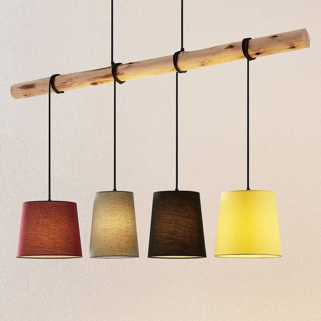 Lindby Hanglamp 4-lichts Textiel/Hout - E27 - 5 Kleuren