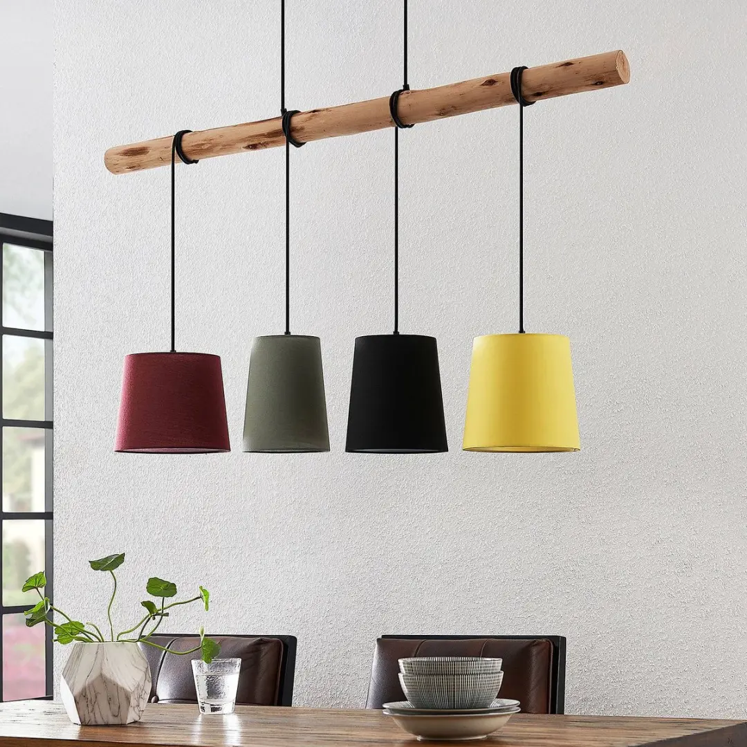 Lindby Hanglamp 4-lichts Textiel/Hout - E27 - 5 Kleuren