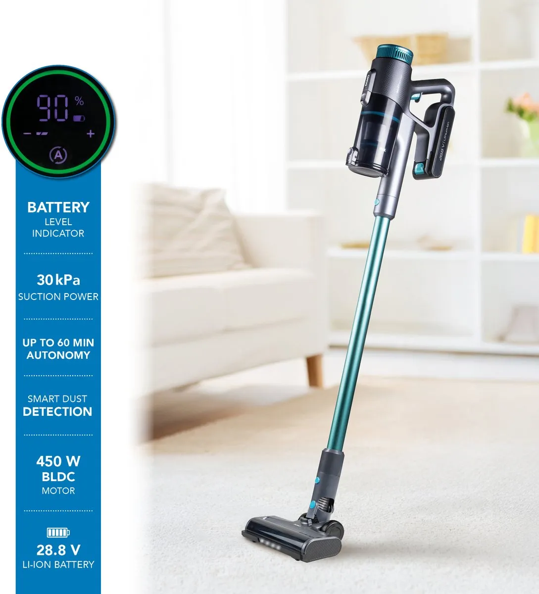 DOMO DO252SV Steelstofzuiger SmartSense - Stofzuiger Zonder Zak Draadloos - Kruimelzuiger - BLDC motor - 30kPa Power