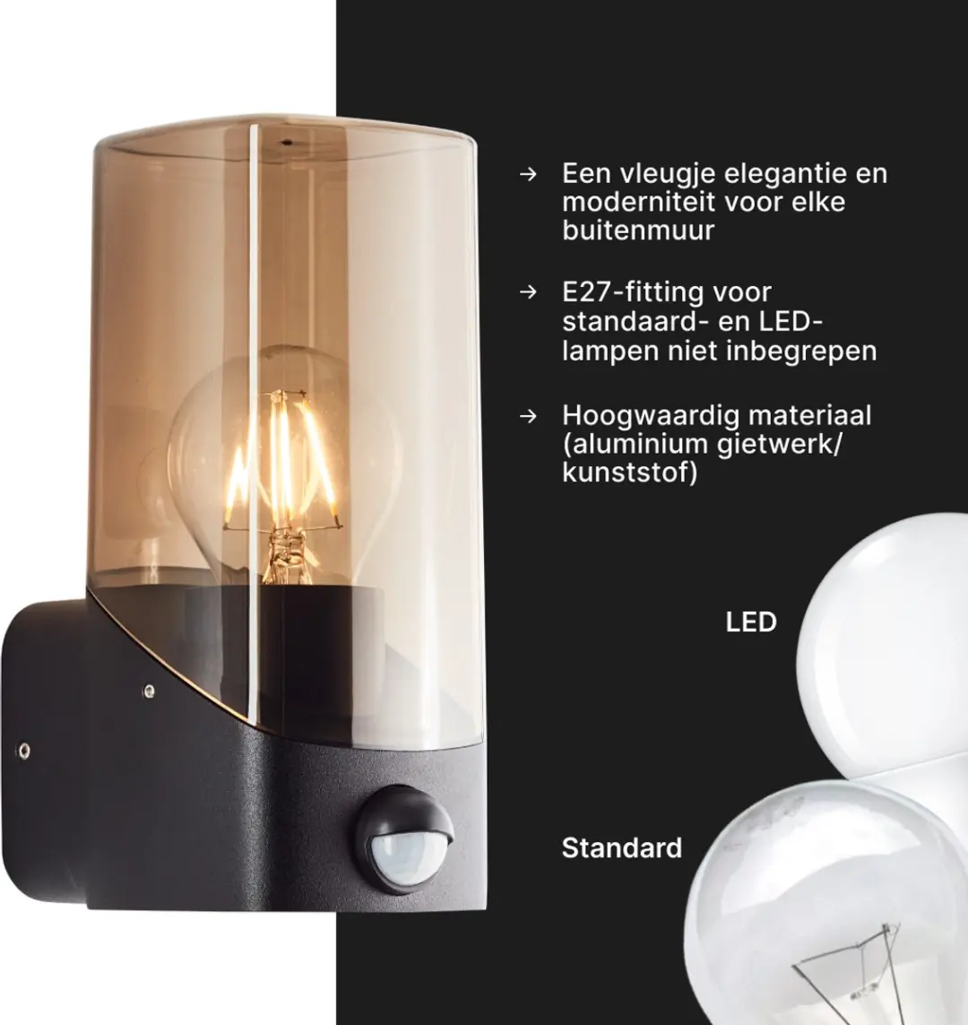 Brilliant MINOU Buitenwandlamp Sensor E27 10W - Zwart