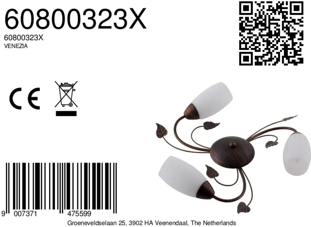 Globo Venezia Plafondlamp - 3x E14 Ø50cm Bruin