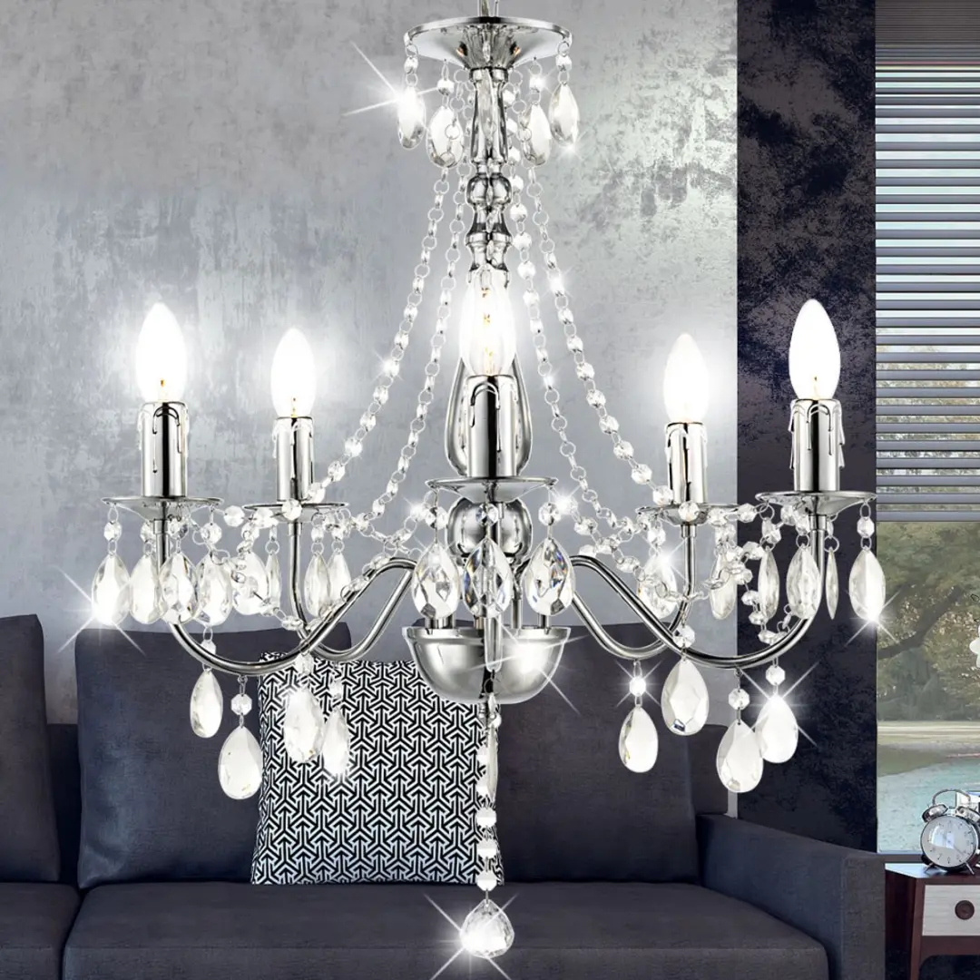 Globo Kroonluchter 5-vlammen Metaal Chroom Kristal - 51x143cm