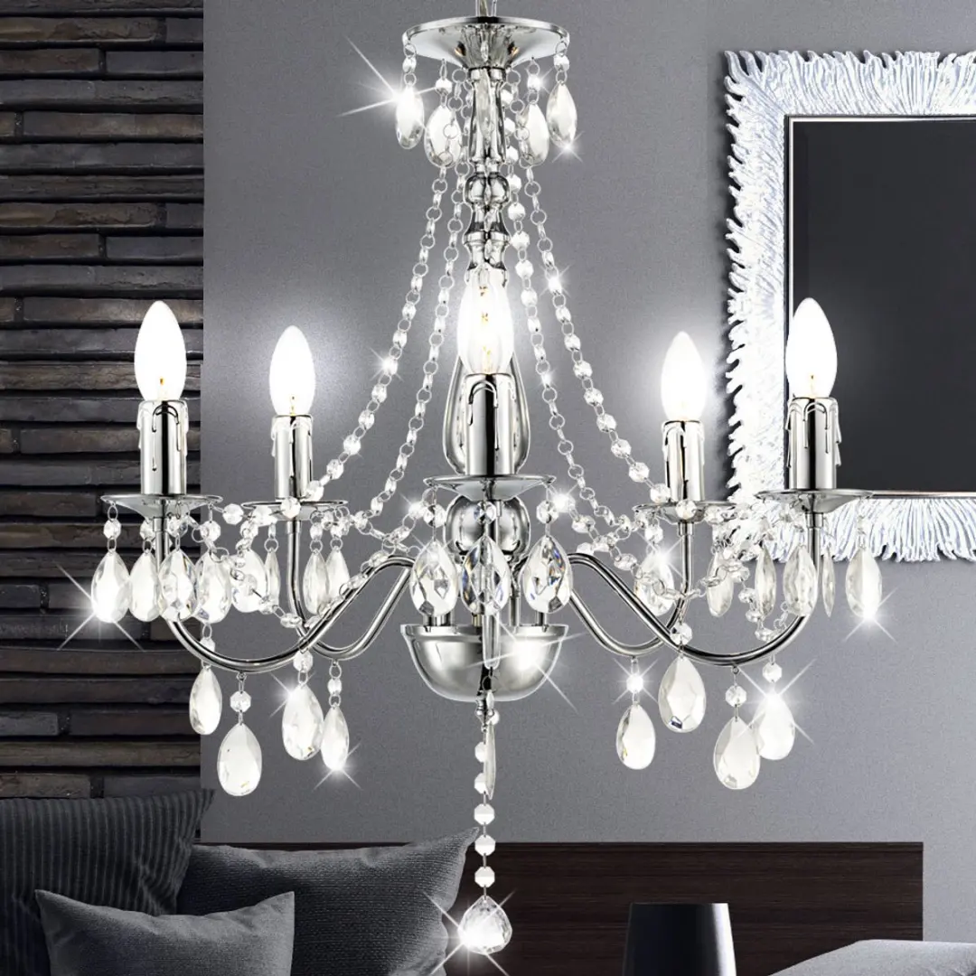 Globo Kroonluchter 5-vlammen Metaal Chroom Kristal - 51x143cm