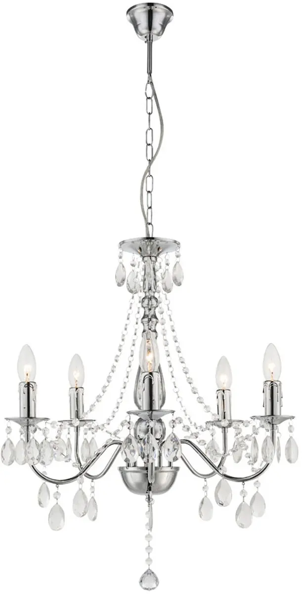 Globo Kroonluchter 5-vlammen Metaal Chroom Kristal