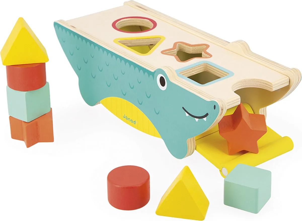 Janod Tropik Vormenstoof Krokodil J08267 - Magnetisch - 8 Houten Blokken - afbeelding 6 van 6