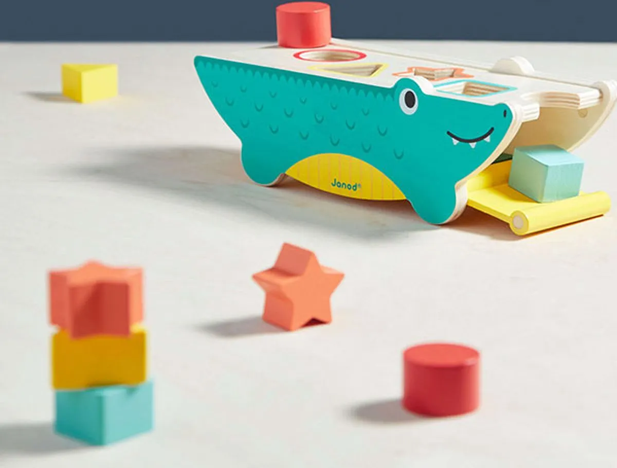 Janod Tropik Vormenstoof Krokodil J08267 - Magnetisch - 8 Houten Blokken