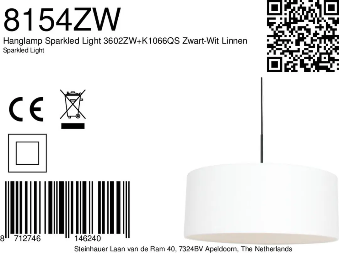 Steinhauer Sparkled Light 8154ZW Hanglamp - Zwart - 50cm - afbeelding 6 van 6