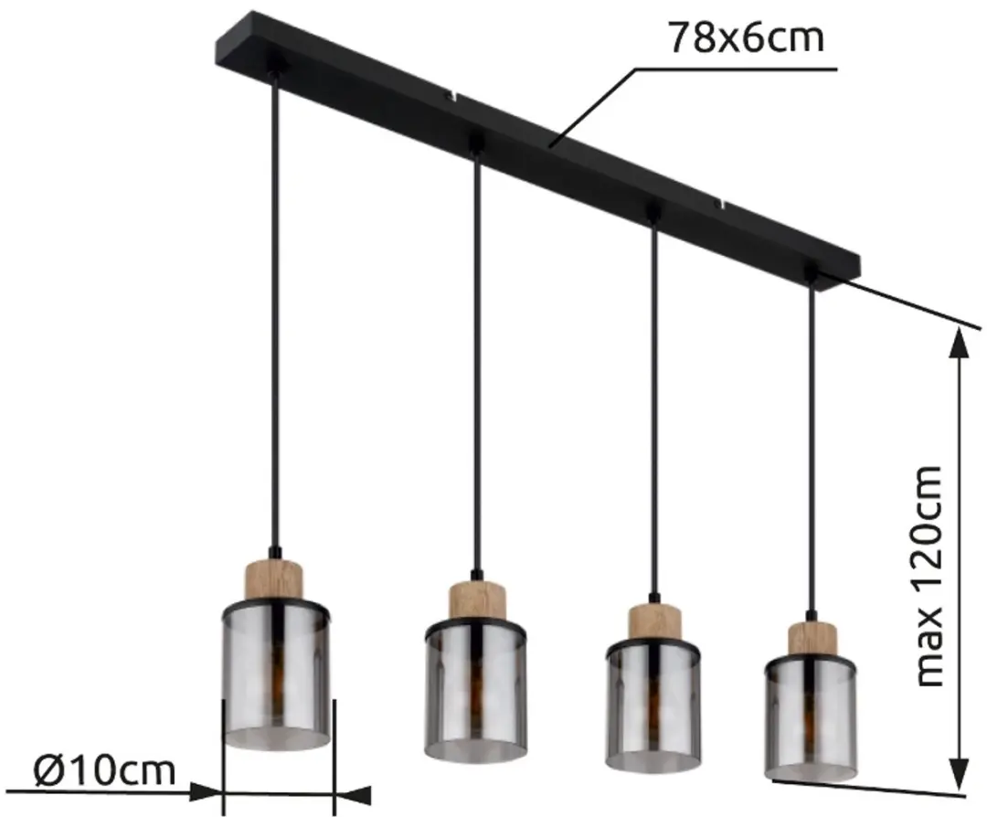 Globo Reid Hanglamp 4xE27 - Zwart - Glas Smoke - afbeelding 6 van 6