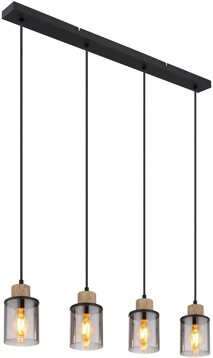 Globo Reid Hanglamp 4xE27 - Zwart - Glas Smoke