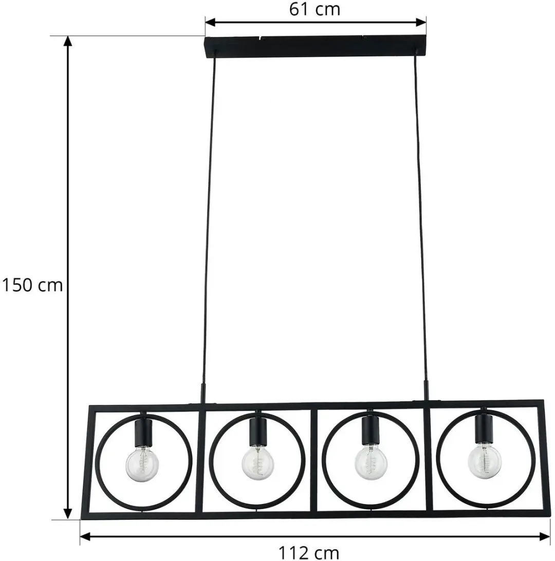 Lindby Hanglamp 4-licht Metaal - 28cm - E27 - Zwart