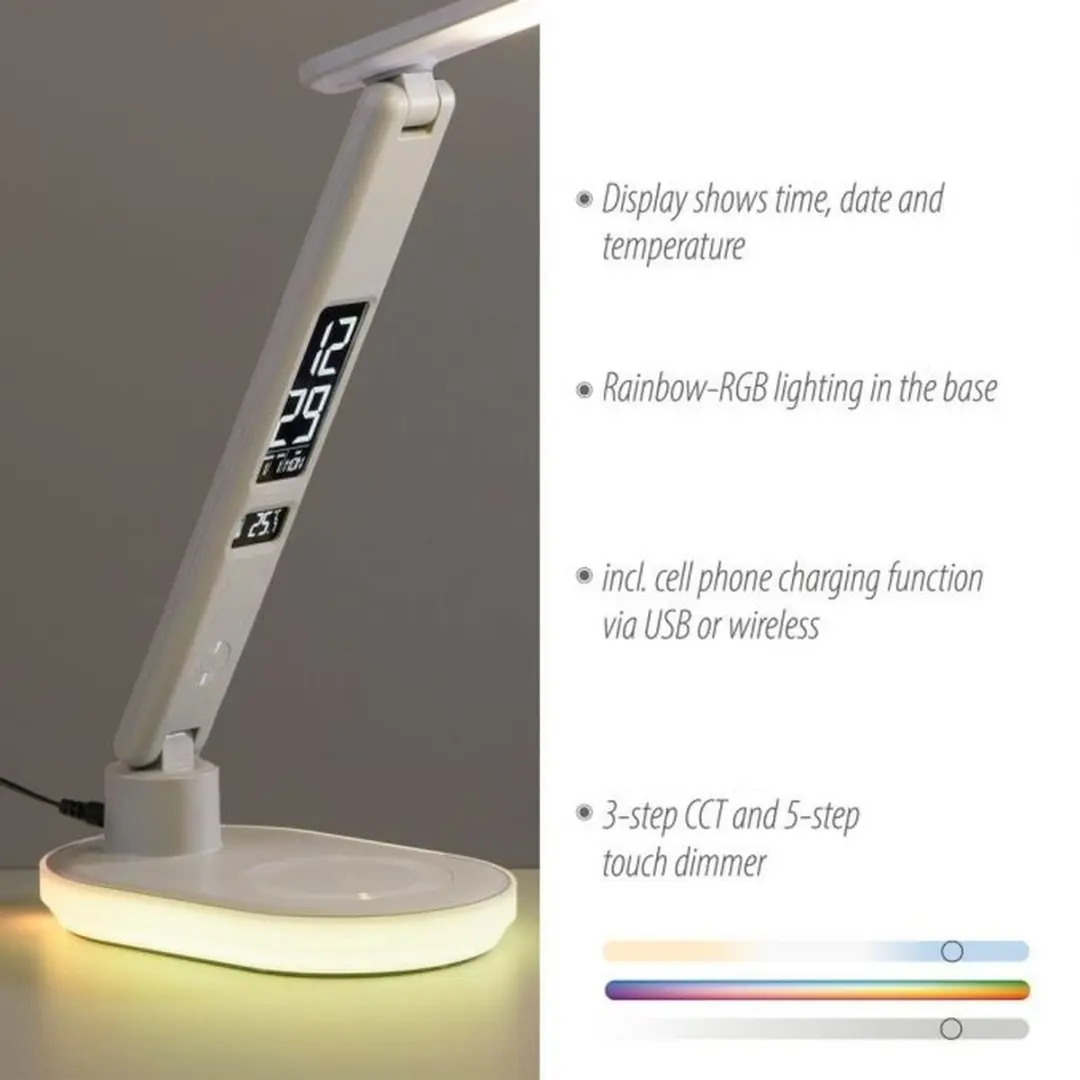 JUST LIGHT Tina Tafellamp - Wit 3 Step Touch-dimmer met draadloos laden