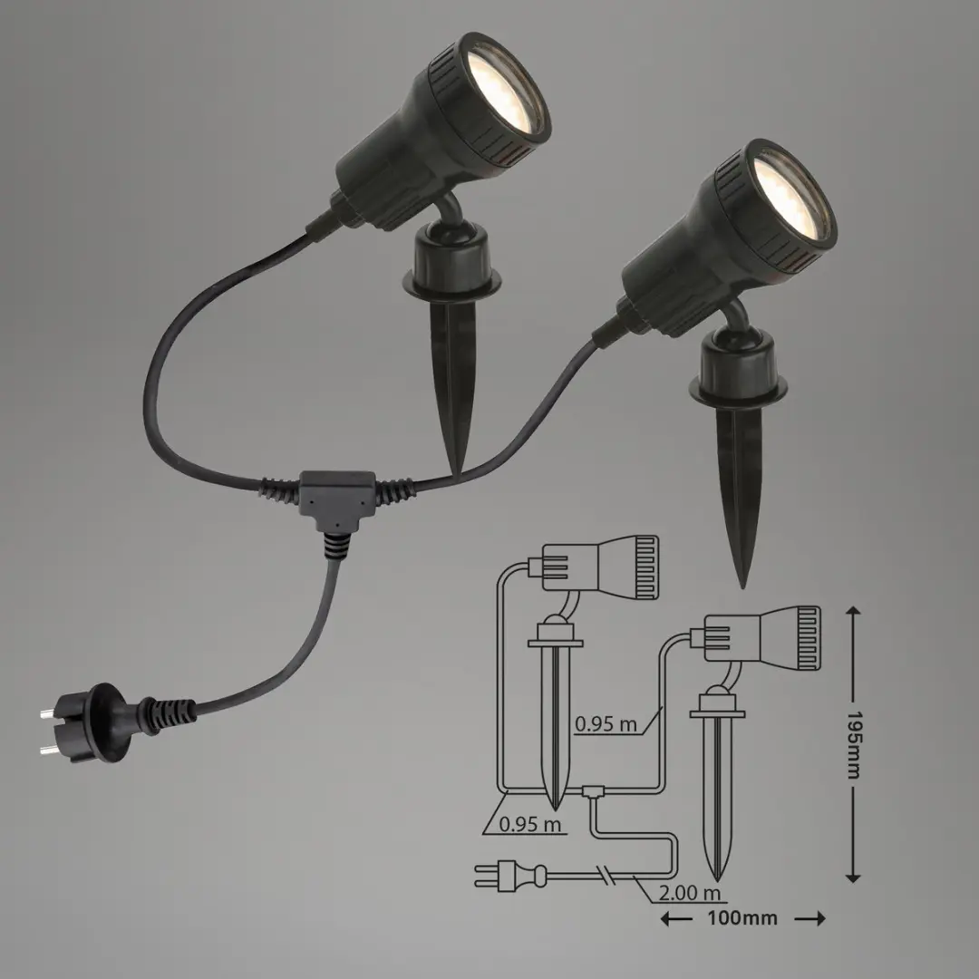 Briloner LED Grondspot met spies - 2x 2,9W 3000K - Zwart