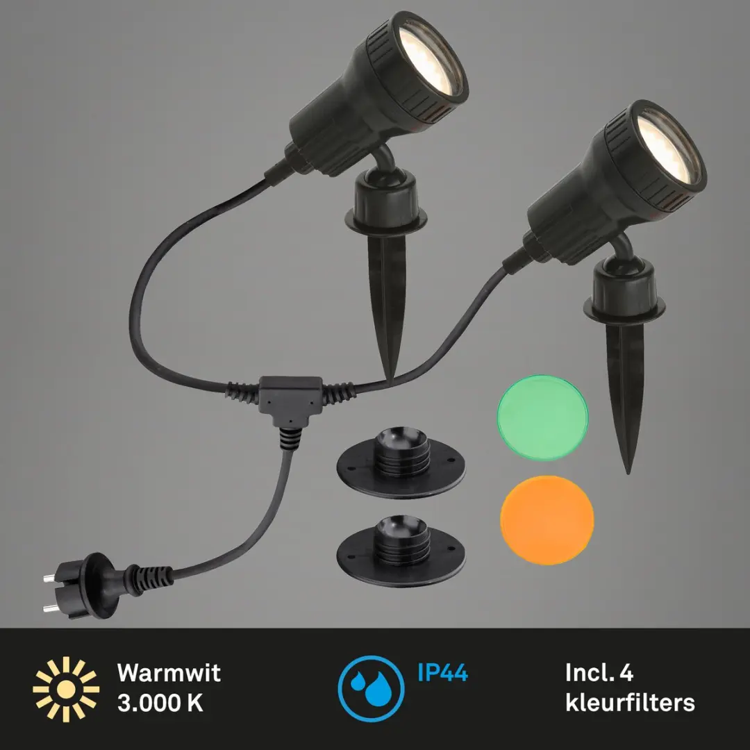 Briloner LED Grondspot met spies - 2x 2,9W 3000K - Zwart
