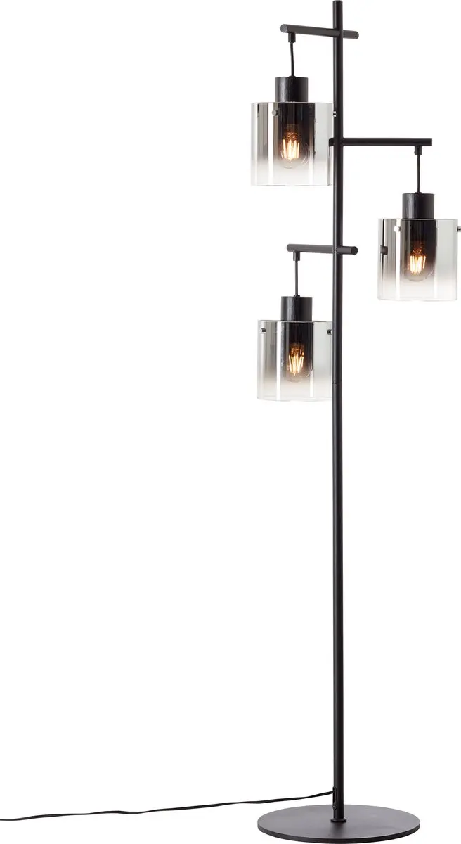 Brilliant Simonis Vloerlamp 3x A60 E27 52W - Zwart/Gerookt Glas