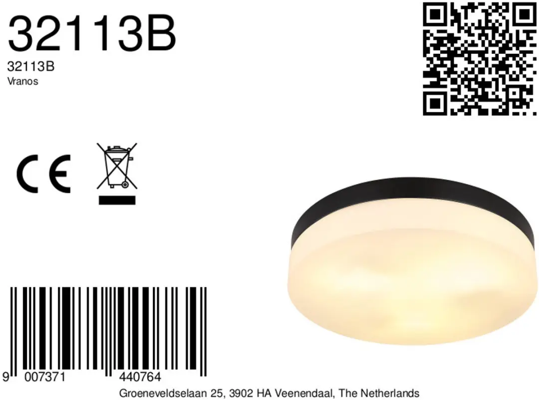 Globo Vranos Plafondlamp 30cm - 3x E27 - Zwart - afbeelding 6 van 6