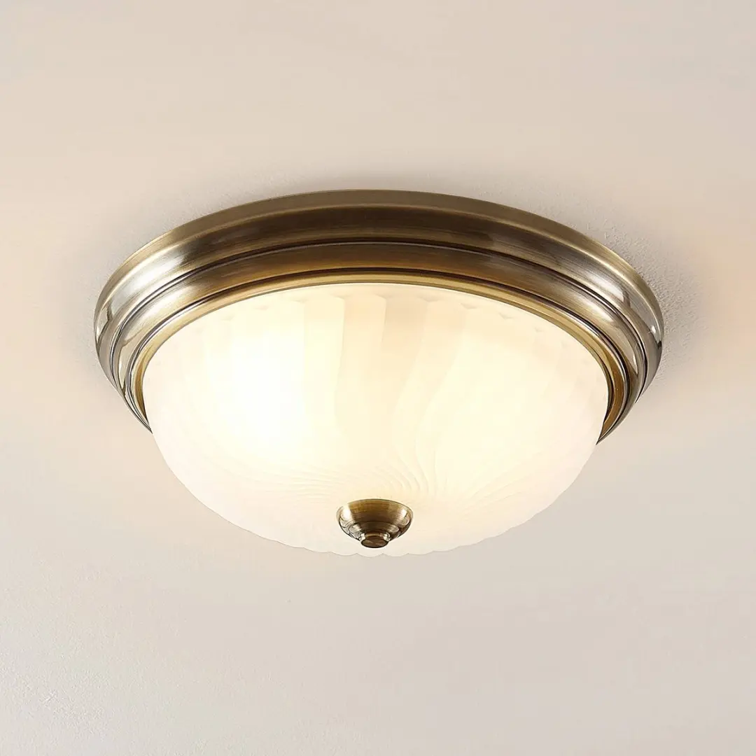 Lindby Plafondlamp 2 Lichtpunten 30.5cm - Antiek Messing/Opaal Wit
