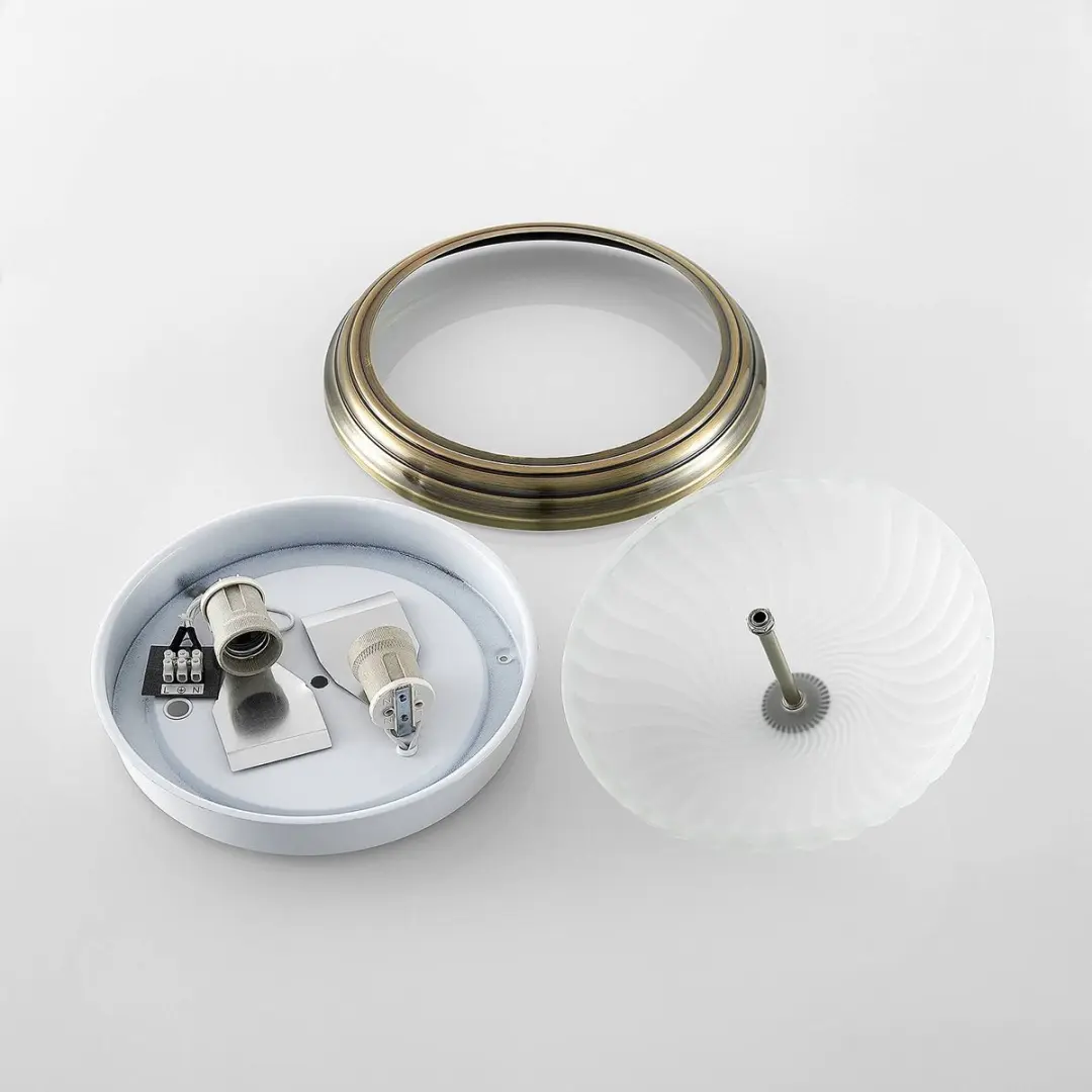 Lindby Plafondlamp 2 Lichtpunten 30.5cm - Antiek Messing/Opaal Wit