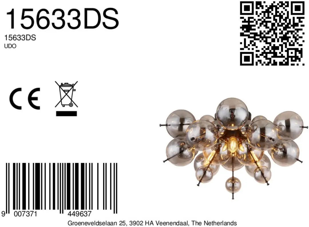 Globo UDO Plafondlamp Ø55cm E14 - 3 Lichtpunten - Mat Zwart