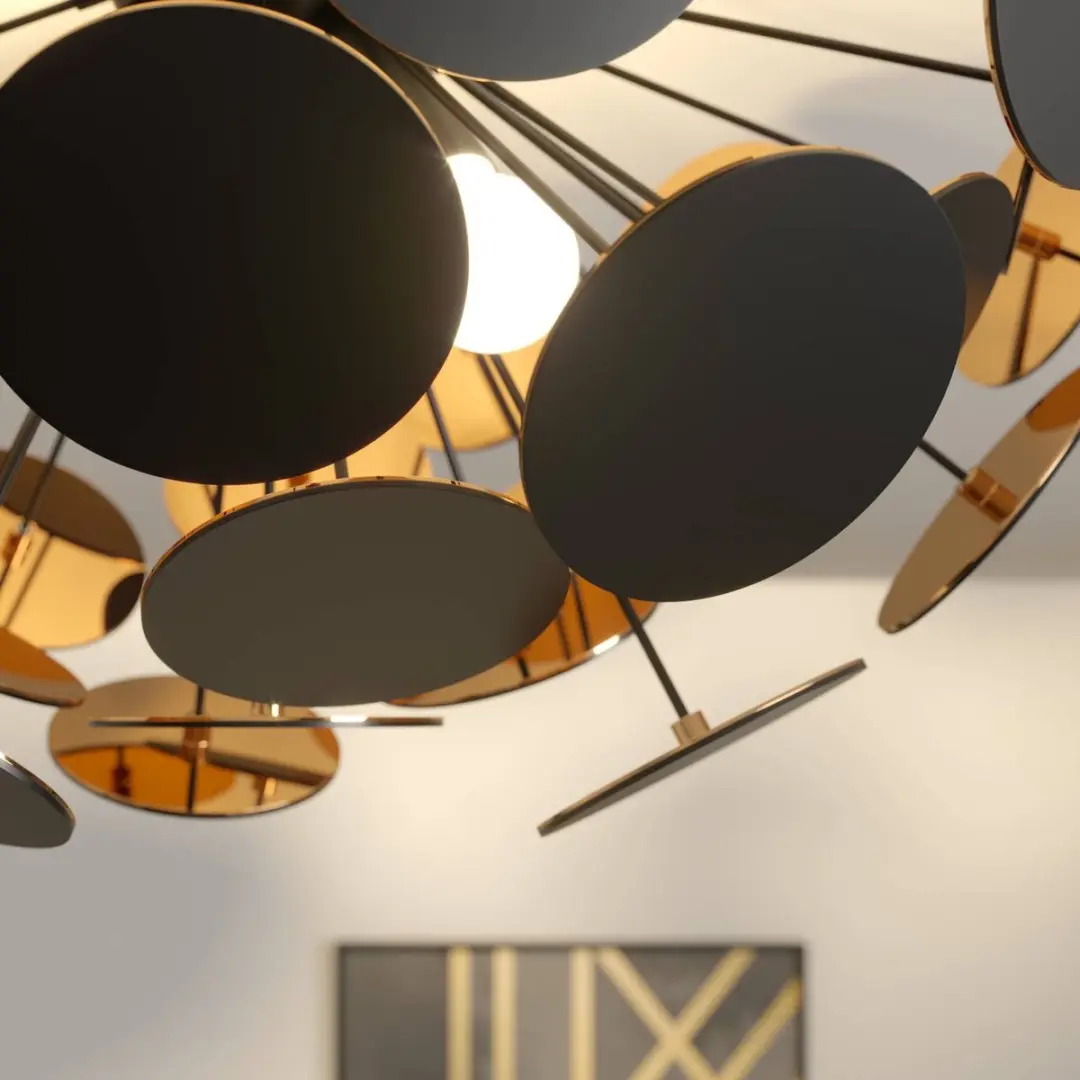 Lindby Cechio+ Plafondlamp 3-lichts - Ø54cm - Zwart/Goud