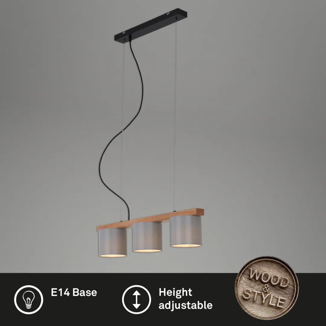 Briloner Wood & Style Hanglamp 4-Lichts - Grijs